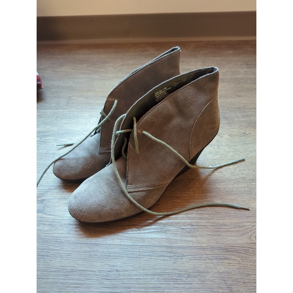 Bass Grey Size 11 Leather Lace Up Wedge Ankle Booties